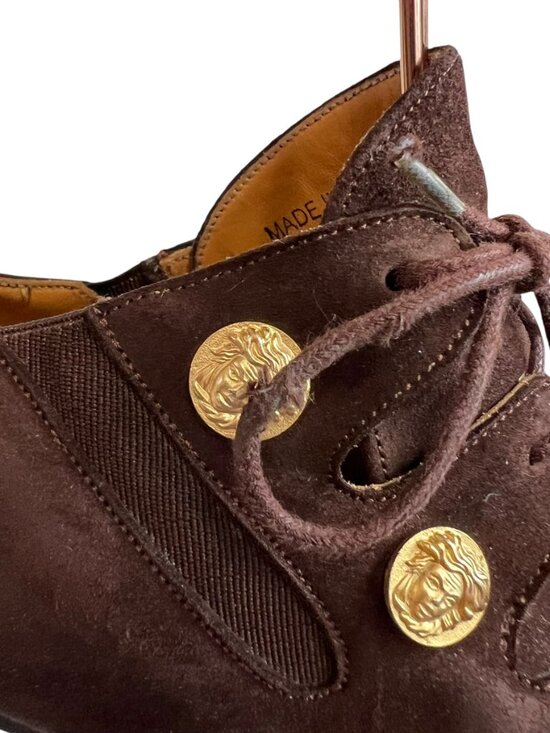 Mezlan dress shoes chocolate brown suede gold coin lace up mens 12